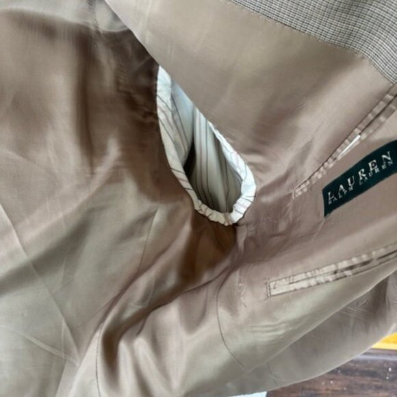 Ralph Lauren 44L Sport Coat Brown Blue Silk Wool Blazer Glen Check Classic Smart - Picture 7 of 9